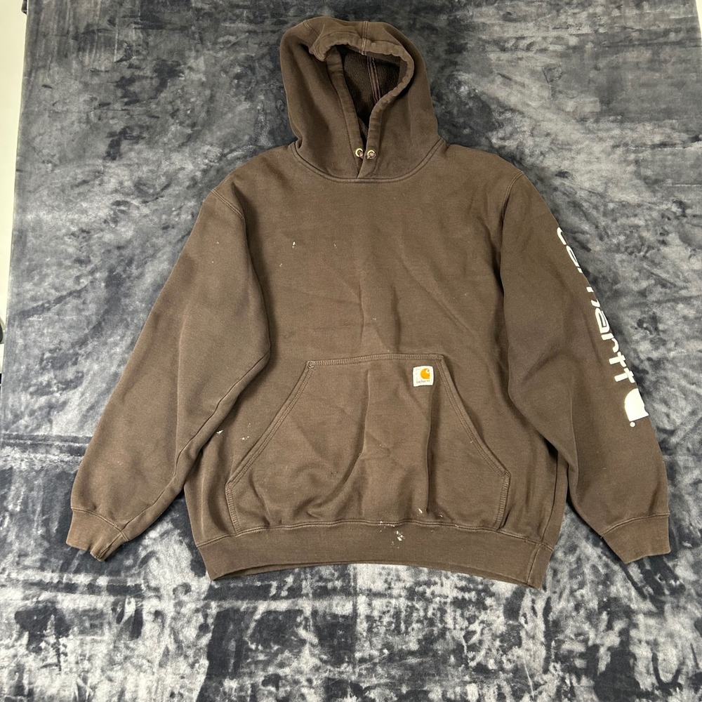 Carhartt Hoodie Mens Large Brown K288-DKB Original Fit Sleeve Logo Pullover